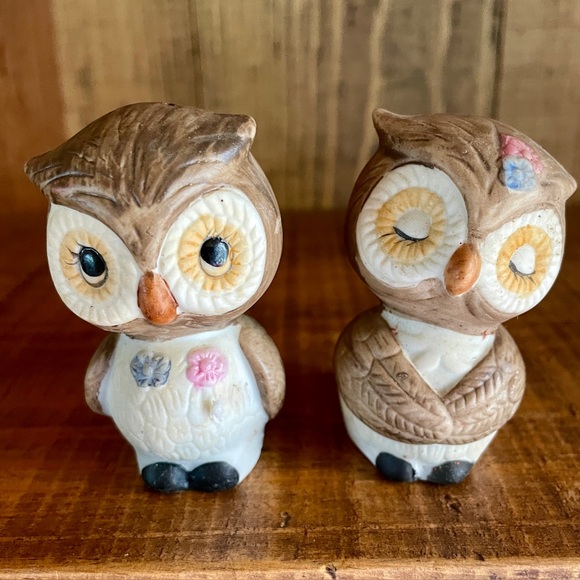 Vintage Other - Owl Mr & Mrs Salt & Pepper Shakers WIDE EYE OWLS Anthropomorphic Ceramic Korea